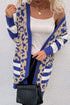 Stripe Sleeve Leopard Print Open Front Cardigan With Pockets